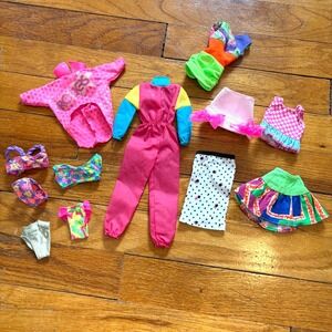 Vintage 90s Barbie Fashions Lot of 12 Pieces Bright Colors Tops Skirts Ski Suit
